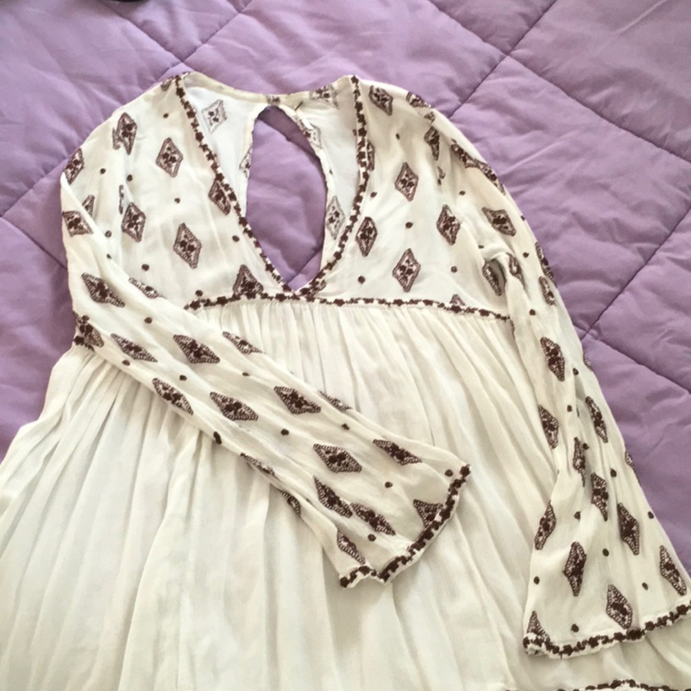 Free People Cream and Brown Boho Top